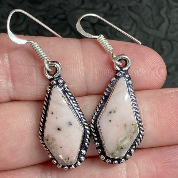 Dendritic Pink Opal Earrings Stone Crystal Jewelry - Picture 1 of 6